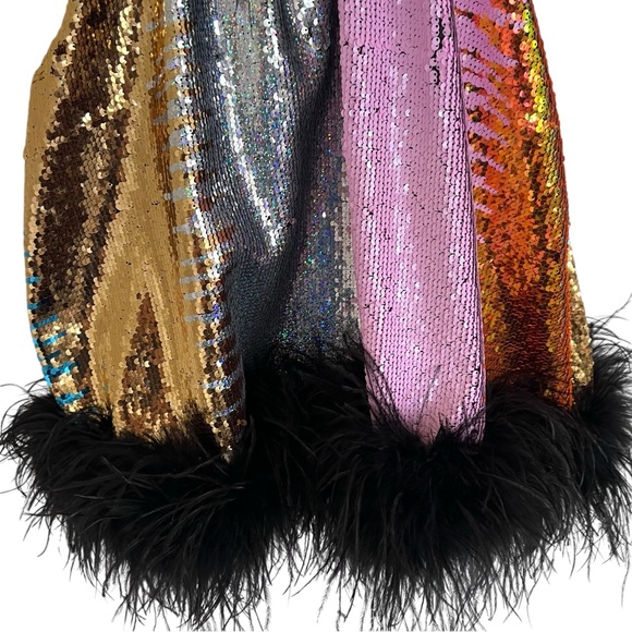 Queen of Sparkles Multicolor Sequin Stripe Feather Sleeveless Top Small - Picture 4 of 13